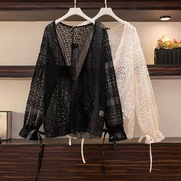 150 kg plus taille femme Summer Sun Protection Top Buste Top 150 Vneck Lace Cardigan Châle noir Abricot 5xl 6xl 7xl 8xl 9xl 240419