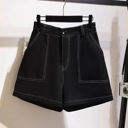 150 kg plus size dames zomer topline denim shorts losse elastische taille wijd been broek zwarte heup 152 5xl 6xl 7xl 8xl 9xl 240322