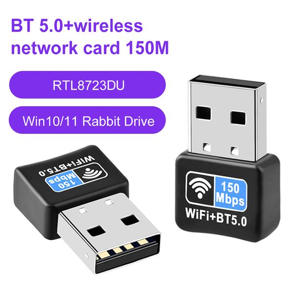 Mini adaptador Wifi USB de 150Mbps, Dongle inalámbrico BT5.0, controlador gratuito, tarjeta LAN de red, receptor Bluetooth 802.11N para PC, ordenador de escritorio