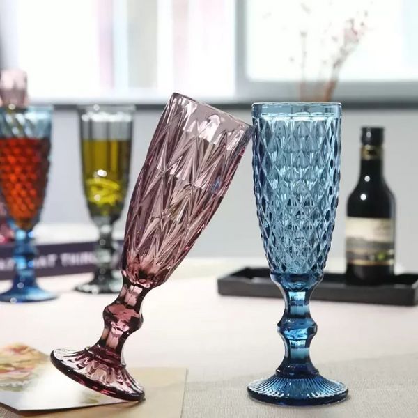 150 ml 4 colores estilo europeo en relieve vidrieras lámpara de vino copas gruesas al por mayor ss1111