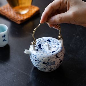 150 ml Bleu et blanc en cuivre en cuivre Taugette à la main Pomegrenate Art Ta Maker Small Pot avec filtre Kungfu Teaset Kungfu
