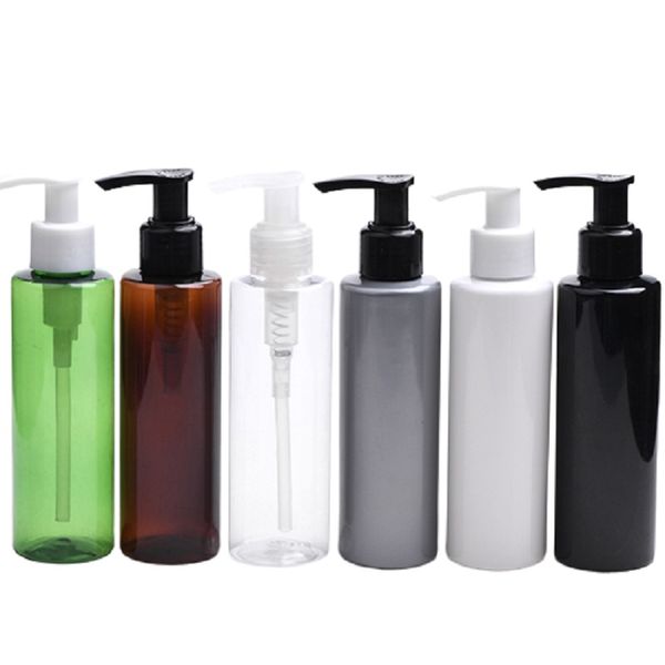 150ml Hombro plano Botella recargable de plástico Negro Blanco Bomba de loción de prensa transparente Envase cosmético portátil Champú vacío Contenedor de gel de ducha