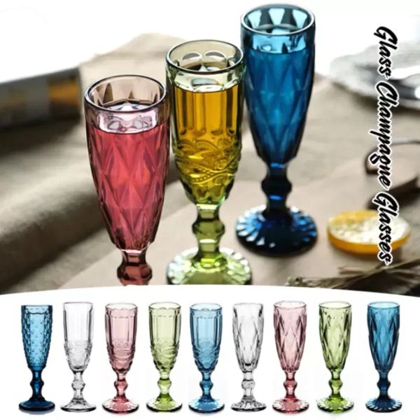 150ml Vintage Gobelet En Verre De Vin Rouge En Relief Tasses De Jus De Vin Rouge Fête De Mariage Flûtes À Champagne Gobelet Pour Bar Restaurant Maison 48pcs / ctn