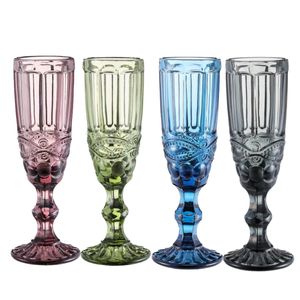 150 ml wijnglazen Cup gekleurde glazen beker met stengel vintage patroon reliëf romantische drinkware slanke 200 mm hoogtevaart tumblers voor feest bruiloft verjaardagsfestival