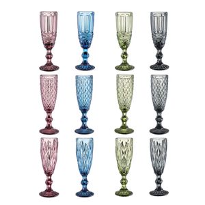 150 ml wijnglazen beker gekleurde glazen geleid tuimelaars met stengel vintage patroon reliëf romantische bieren champagne drinkware voor feest bruiloft verjaardag festival