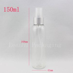 Botella de spray redonda transparente de 150 ml x 40 con bomba, pulverizador de niebla de botella de plástico transparente vacía, embalaje cosmético recargable