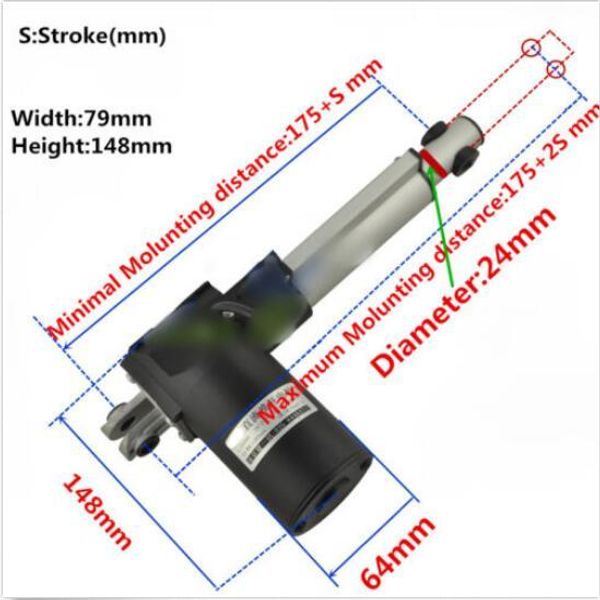 Actuador lineal de carrera de 150 mm máx. 1320LBS (6000N) 12V /24V DC