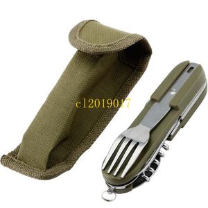 150pcs Army Green Folding Portable Stainless Steel Picnic Cutlery Knife Fork Spoon Bottle Opener Flatware Tableware Travel Kit