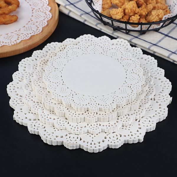 150 pcs jetables blanc dentelle papier napperons absorbant l'huile gâteau boîte doublure emballage papier tampon rond Placements faveur de fête de mariage