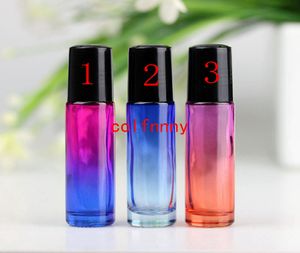 150pcs / lot 10ml lege glazen aromatherapie roller roll op flessen etherische olie navulbare fles met metalen bal Black Cap