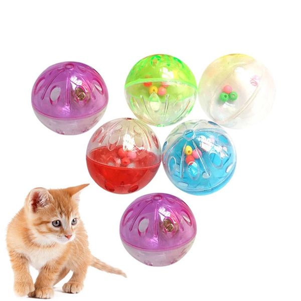 150 unids/lote pelotas de juguete para gatos de colores surtidos con campana, juguetes de entrenamiento para masticar en interiores, juego interactivo de plástico, herramientas para mascotas