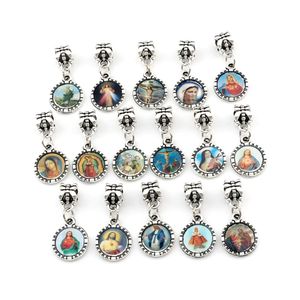 150 unids / lote Icono de Jesucristo redondo Cuelga los granos del encanto Fit Colgante Pulsera collar DIY Joyería Religiosa regalo de Navidad 13x28mm 276w