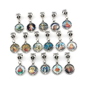 150pcs / lots Rond Jésus-Christ icône Dangle Charme Perles Fit Pendentif Bracelet collier DIY Bijoux Religieux Cadeau De Noël 13x28mm 287f