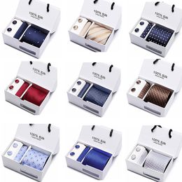 50 Sets Heren Tie 7,5 cm Nek Ties Tie Clips Cufflinks Hank Zakelijke feestje Wedding Formele slijtage Polyester Silk Mode -accessoires Groothandel 60 kleuren