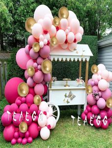 150pcs Kit d'arche de guirlande de ballons en or métallique pour anniversaire baby shower mariages décoration de fête rétro ballons roses toile de fond T2003360932