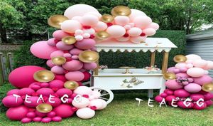 150 pièces Kit d'arc de guirlande de ballons en or métallique pour anniversaire bébé douche mariages décoration de fête rétro ballons roses toile de fond T2002143646