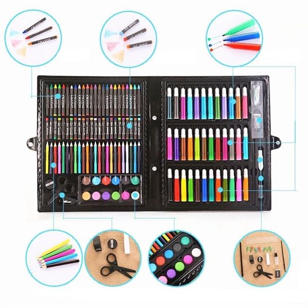 150pcs peinture crayon ensemble eau couleur marqueur stylo crayon pastel à l'huile croquis pinceau enfants enfants dessin outil fournitures 201226