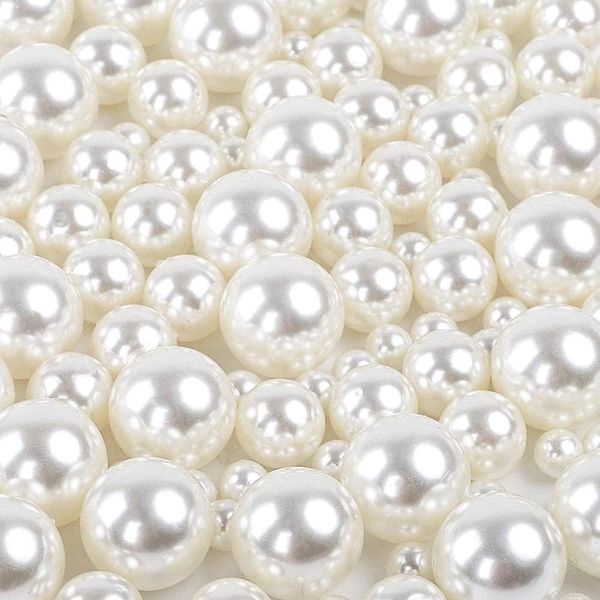 150 piezas de perlas para manualidades sin agujeros, relleno de jarrón plástico artificial perlas de perlas para dispersión de mesa, boda, fiesta de cumpleaños, decoración del hogar (8 mm, 14 mm, 20 mm)