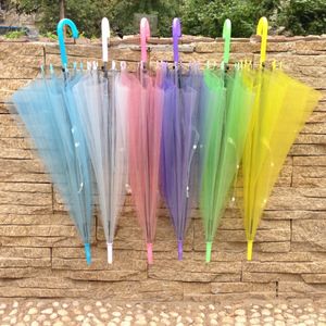 200PCS Transparent Umbrellas Clear PVC Umbrellas Long Handle 6 Colors DH203