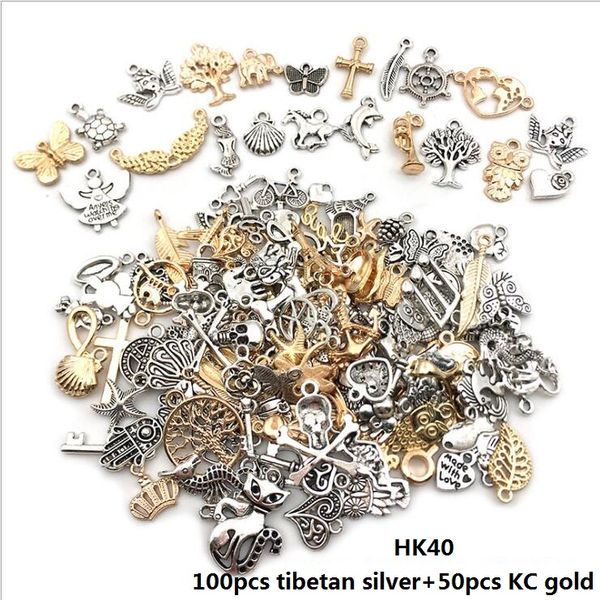 150 Uds. Accesorios de joyería Vintage dijes mezcla KC oro y plata tibetana búho Cruz pendientes hallazgos pulsera accesorios para la venta al por mayor