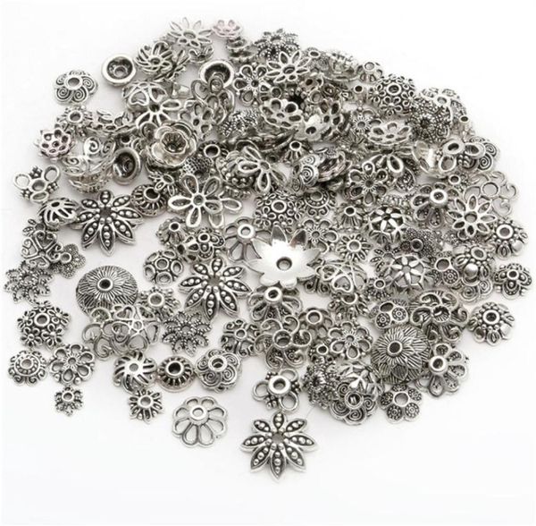 Lote de 150 unidades de tapas de cuentas mixtas de plata de 415mm con diferentes patrones, accesorios de tapa de cuentas para fabricación de joyas, pulsera DIY4575412