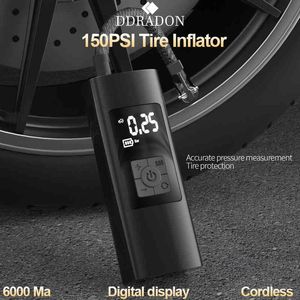 150PSI Rechargeable Air 6000mA Tire Inflator Cordless Portable Compressor Digital Car Tyre Pump for Bicycle Tires Balls
