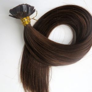 150g 1Set = 150Strands Extensions de cheveux à pointe plate pré-collées 18 20 22 24 pouces # 4 / Brun foncé Brésilien Indien Remy Kératine Cheveux Humains