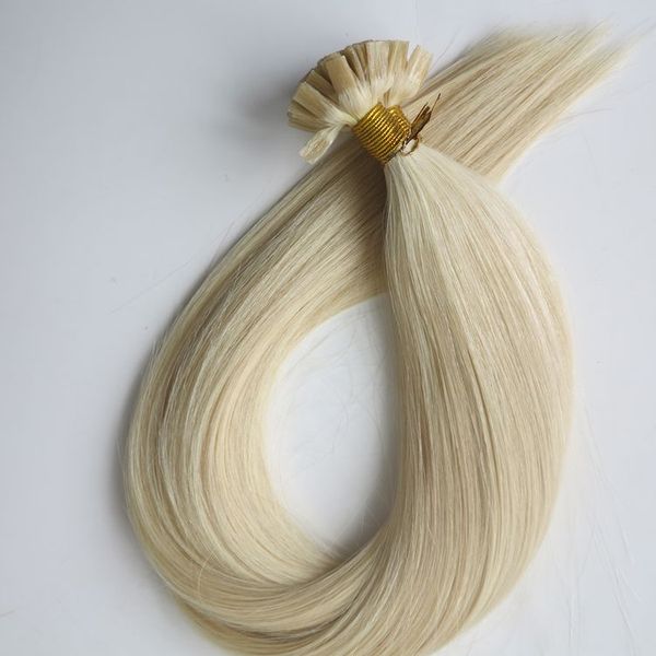 150g 1Set = 150Strands Extensions de cheveux à pointe plate pré-collées 18 20 22 24 pouces # 60 / Blond platine brun brésilien indien Remy kératine cheveux humains