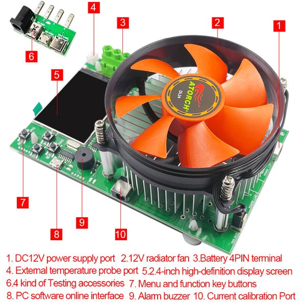 Tester de capacité de batterie de 150W à 4 câbles de 2,4 pouces TFT Tyner CNC Testeur de décharge de charge électronique de charge avec adaptateur EU