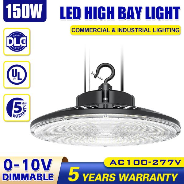 150W UFO LED High Bay Light 0-10V Dimmable 21000 Lumens 5000K IP65 Amélioration de l'éclairage de l'entrepôt de boutique imperméable