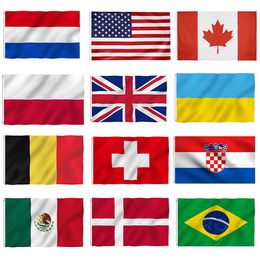 150x90cm 3x5fts Verenigd Koninkrijk Amerikaanse banner vlaggen Australië Rusland Brazilië Oekraïne Oekraïne Canada vlag dubbelzijdig bedrukte polyester W4