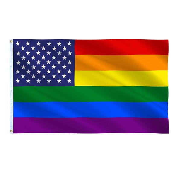 Bandera del Orgullo Gay americano de 150x90cm, 3x5 pies, poliéster 100D para exteriores e interiores, publicidad de todos los países, uso en festivales