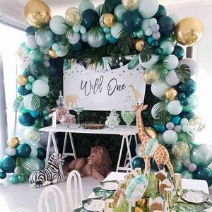 154 stks Groene Ballonboog Garland Jungle Theme Safari Dier Animal Wild One Birthday Party Decoration Kids Baby Shower Globos 210719