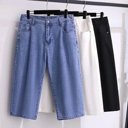 155 kg talla grande mujer cadera 150 verano suelto denim capris cintura alta estiramiento recto pantalones de pierna ancha 4xl 5xl 6xl 7xl 8xl 9xl 240315