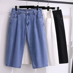 155Kg grande taille femmes hanche 150 été lâche Denim Capris taille haute droite Stretch large jambe pantalon 4XL 5XL 6XL 7XL 8XL 9XL 240315