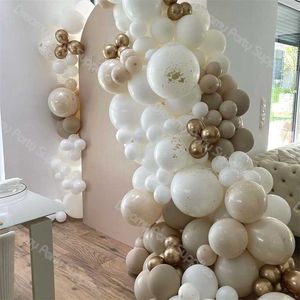 155pcs Beige Balloon Arch Guirlande Kit Sable Blanc Joyeux Anniversaire Décoration Fille / Garçon Or Globos Décoration De Fête De Mariage Fournitures 211216