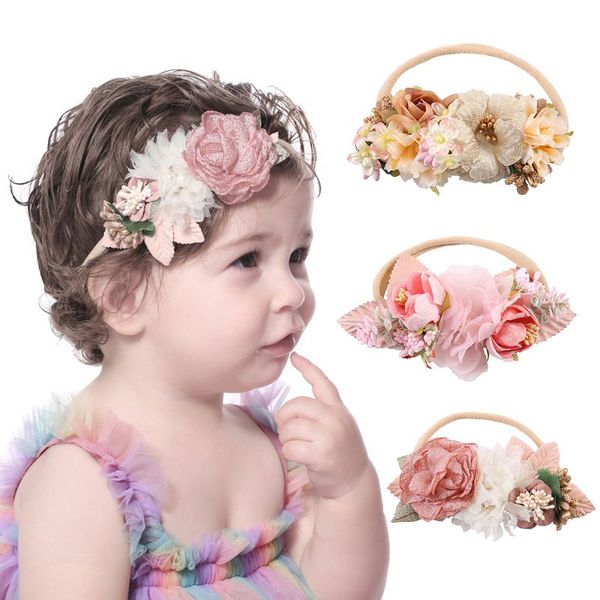 15691 Europa, diadema con floales de malla para niñas, corona de flores para niños, accesorios de fotografía, banda para el cabello, diadema de flores artificiales, accesorio