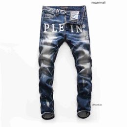 157489 Plein Philipps pp Design Distressed PINK Denim PARADISE Jeans Classic eans Moda Casual Man Ripped Jeans Rock Skinny Moto Biker Mens MZQW