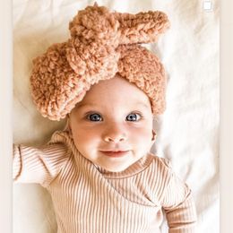 15841 Nuevo invierno bebé DIY nudo polar felpa diadema con lazo niños diadema con lazo pañuelos para niños banda para la cabeza suave y cálida