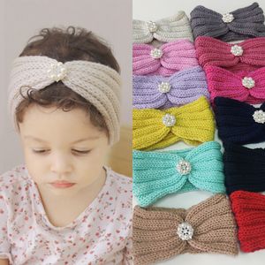 15865 Otoño Invierno Infant Baby Knitted Headbands Girls Hair Bands Niños Faux Pearl Knot Hairband Kids Headwraps Accesorio para el cabello 12 colores