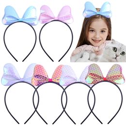 15899 Europe Bébé Fille Cheveux Fermoir Dessin Animé Bowknot Hairhoop Magique Couleur Arc Enfants Bandeau Bandeau Princesse Enfant Danse Performance Cheveux Accessoire 6 Couleurs