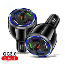 15a 5 Ports USB Car Charger Mini LED snelladen voor iPhone 12 Xiaomi Huawei Mobiele telefoonladeradapter in tablet