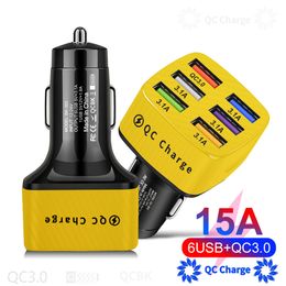 Chargeur de voiture 15A 6 Ports, Charge rapide QC3.0 USB, Charge rapide, adaptateur pour iPhone Xiaomi OPPO Vivo Huawei