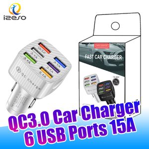 Chargeur de voiture USB 15A Quick Charge 6 QC3.0 Adaptateur d'alimentation automatique universel à charge rapide pour iPhone 13 Samsung S22 Androids avec emballage de vente au détail izeso