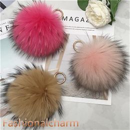 15 cm 6 Grote echte wasbeerbont pont Pompom Ball Charm Key Chain Keyring Accessoires Telefoon Purtas Handbagcan Access Custom324o