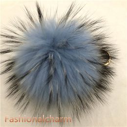 15cm / 6 "Echte wasbeer bont bal pompom charme sleutelhanger sleutelhanger accessoires telefoon portemonnee handtas kwastjes