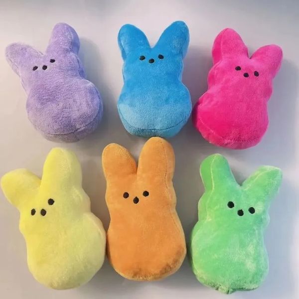 15CM Cartoon MINI 2024 Conejito de Pascua Peeps Muñeco de peluche Conejo rosa azul amarillo púrpura para niños Lindos juguetes de peluche suaves JJ 1.4 Vender como pan caliente Venta Popular JJ 3.10