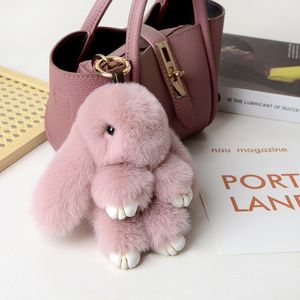 15 CM Charme Réel Fourrure De Lapin Porte-clés Pour De Luxe Femmes Sac Hommes Voiture Porte-clés Fille Cadeaux Mignon Poupée En Peluche Porte-clés Pendentif