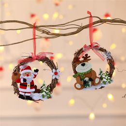 15 cm decoración de Navidad corona de mimbre Santa Claus alce muñeco de nieve fiesta ventana decoraciones árbol de Navidad colgante PAD11407
