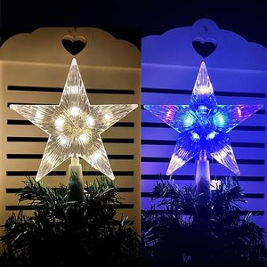 Luz intermitente de estrella superior del árbol de Navidad de 15 cm Estrella de plástico transparente de color cálido con luces